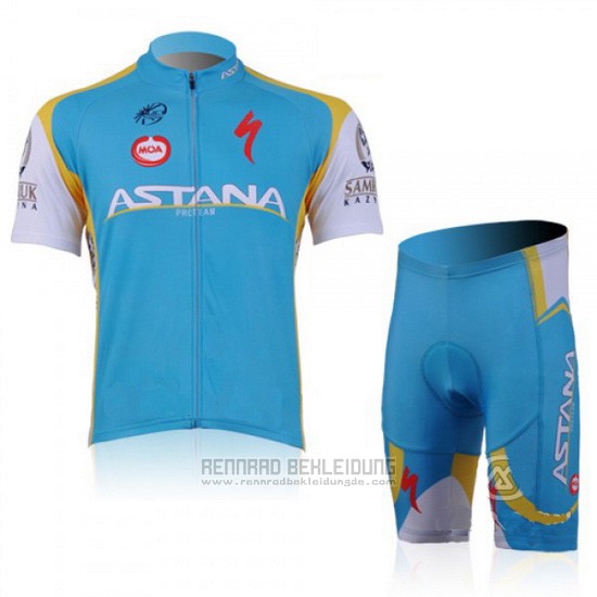 2011 Fahrradbekleidung Astana Azurblau Trikot Kurzarm und Tragerhose